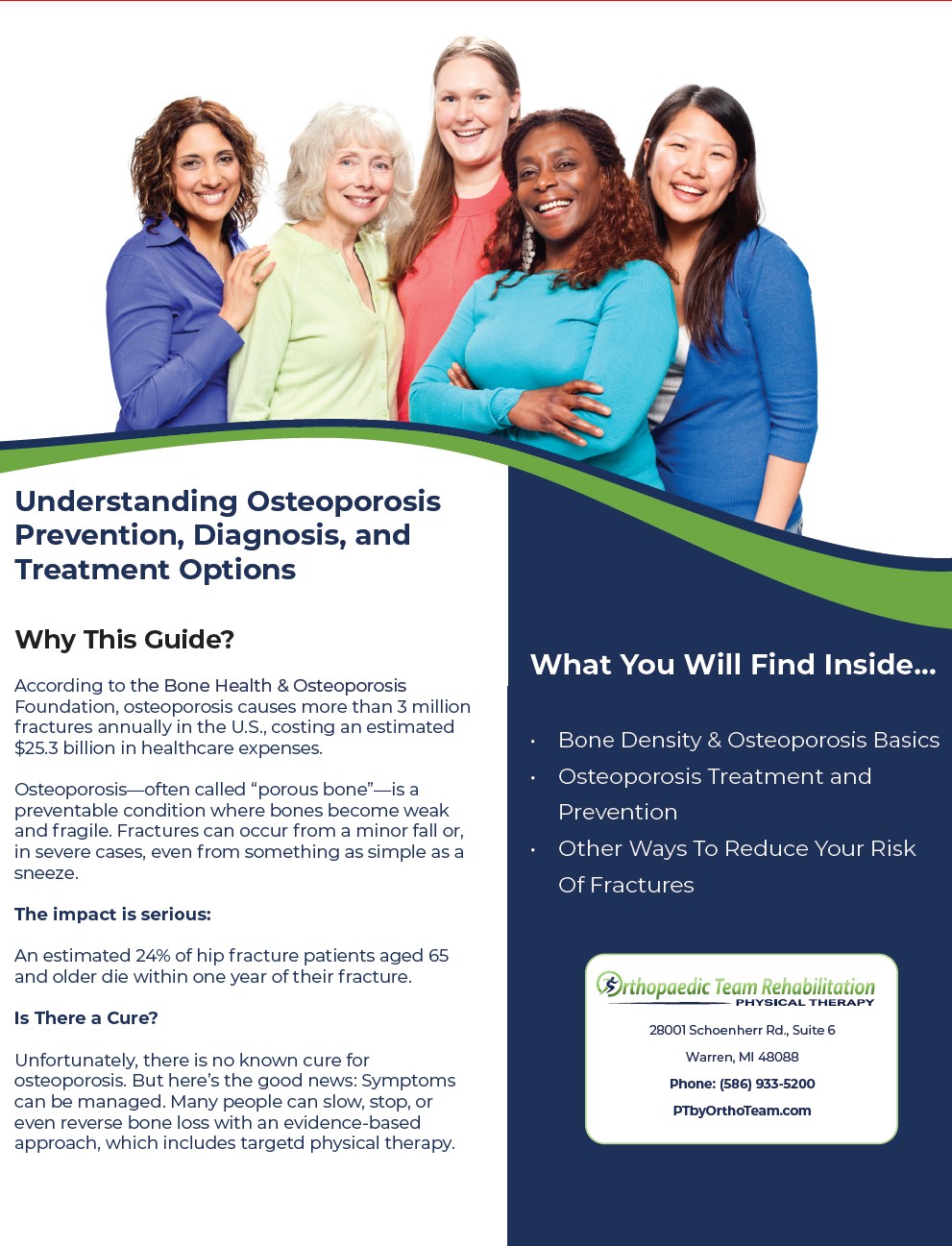 Patient Guide Cover Image showing intro text for Diagnosis of and Treatment of Osteoporosis.